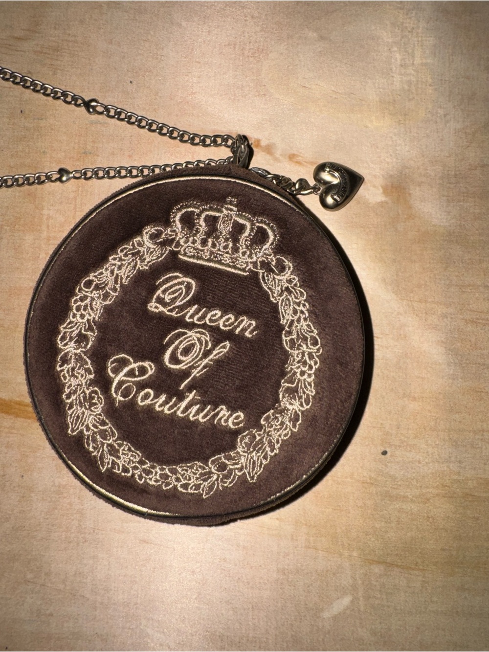 Queen of Couture Round Velvet Pendant Bag - Brown